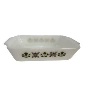 Vintage Fire King Meadow Green Pattern Casserole Baking Dish